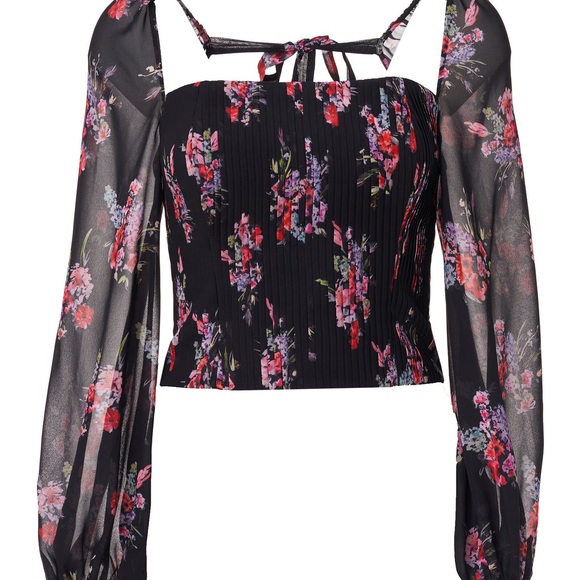 AMUR Black Floral Blouse with Sheer Sleeves Medium - Picture 6 of 7